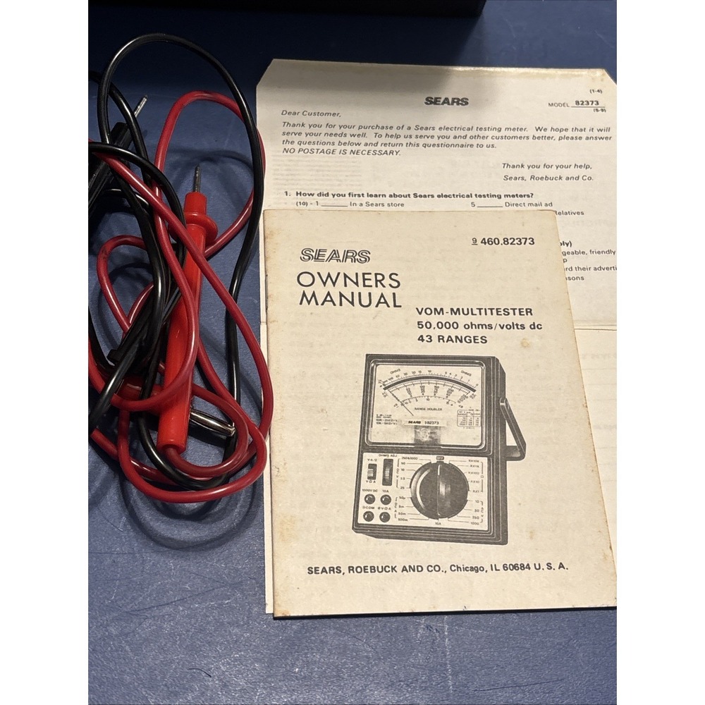 Sears 82373 Analog Multimeter VOM Tester w Manual Leads Micronta Case - Picture 5 of 13